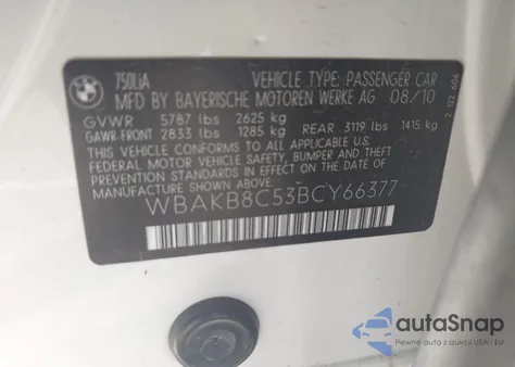 2011 BMW 750Li from USA, damaged, VIN WBAKB8C53BCY66377